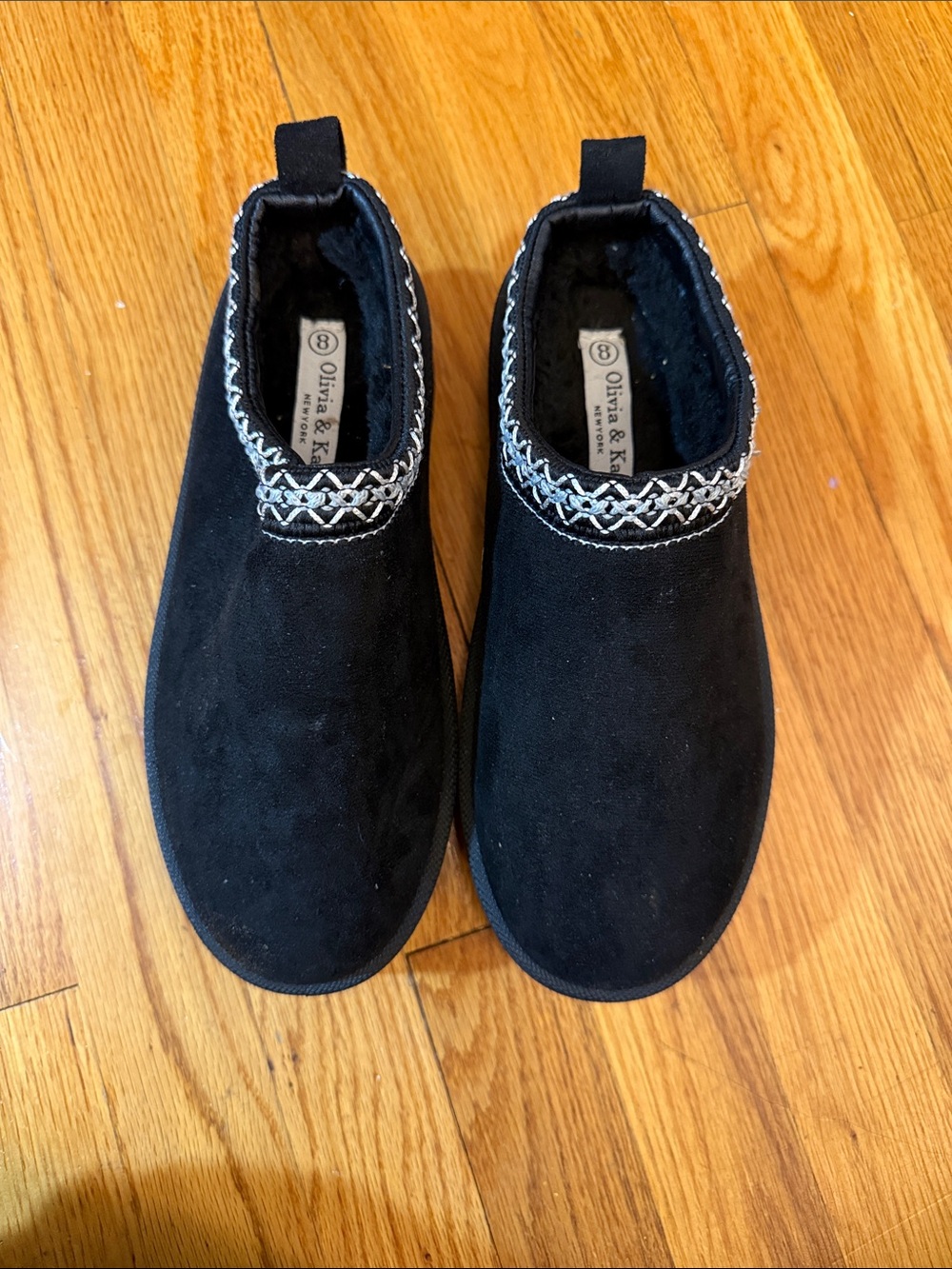 Olivia + Joy Black Slip-On Suede Mules with Braided Trim